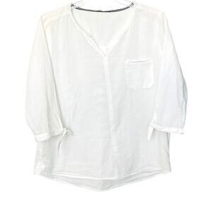 CECIL 3/4 SLEEVE V-NECKLIVE HIGH-LOW BLOUSE, WOMENS, XL, WHITE, LIGHTWEIGHT